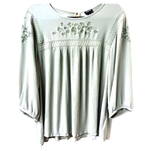 TORRID PLUS SIZE Long sleeve seagrass crinkle gauze embroidery blouse Size 4X - Picture 2 of 16